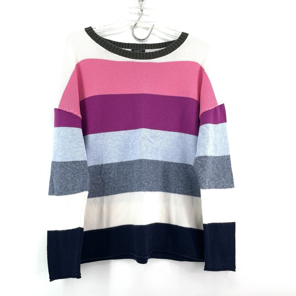 3 Talbots Top XLP LP Stripe Pullover Colorful Sweater Short Sleeve Scalloped Hem